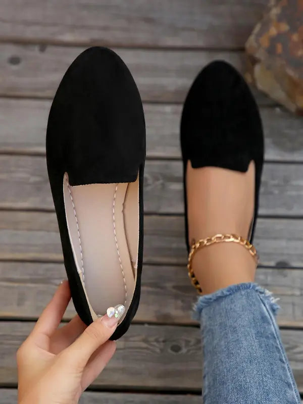 Sherna | Women’s Solid Color Flats Soft Sole Pointed Toe Slip-On Shoes