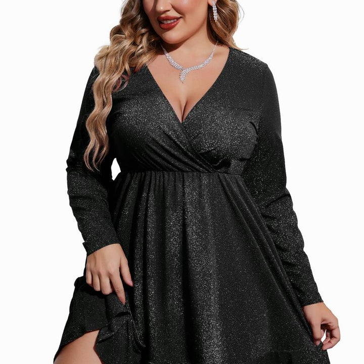 MATHILDE™ - Abito da cocktail a balze in paillettes taglie forti