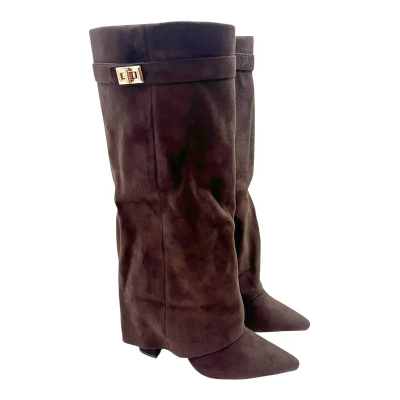 SARAH™ - Stivali con tacco in suede da 4 pollici con fibbia per donne, scarpe eleganti per camminare