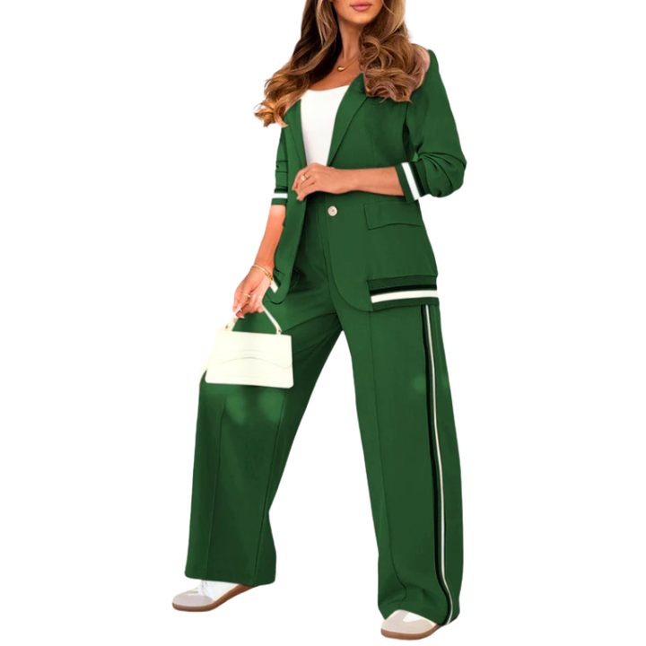 SUZETTE™ – Set Elegante con Top a Collo Revers e Pantaloni con Vita Elasticizzata