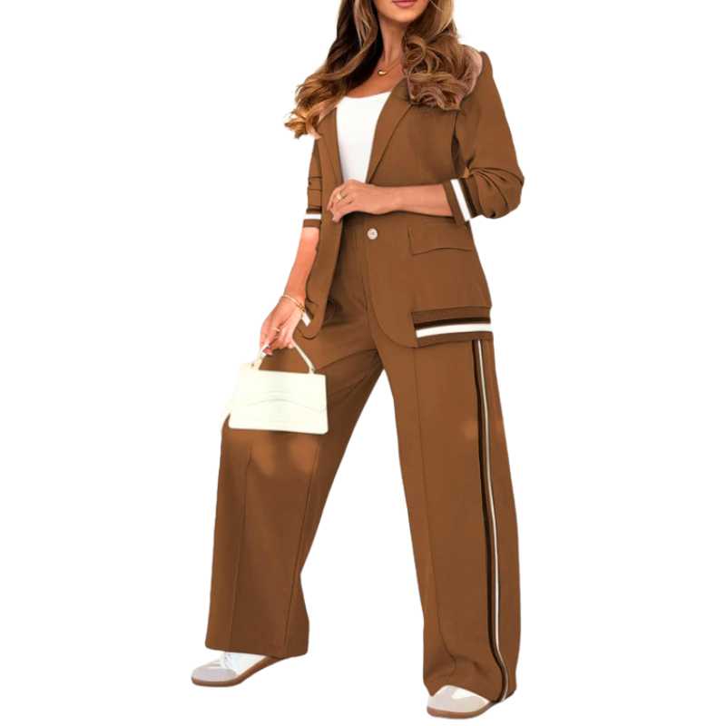 SUZETTE™ – Set Elegante con Top a Collo Revers e Pantaloni con Vita Elasticizzata