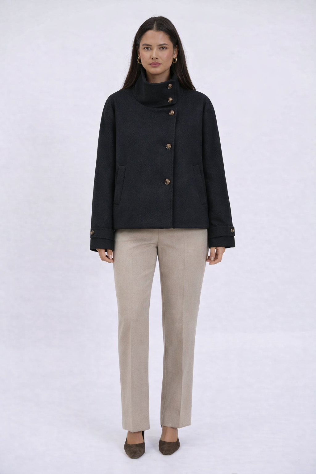 Kate | Cappotto in Lana Testurizzata con Collo Alto