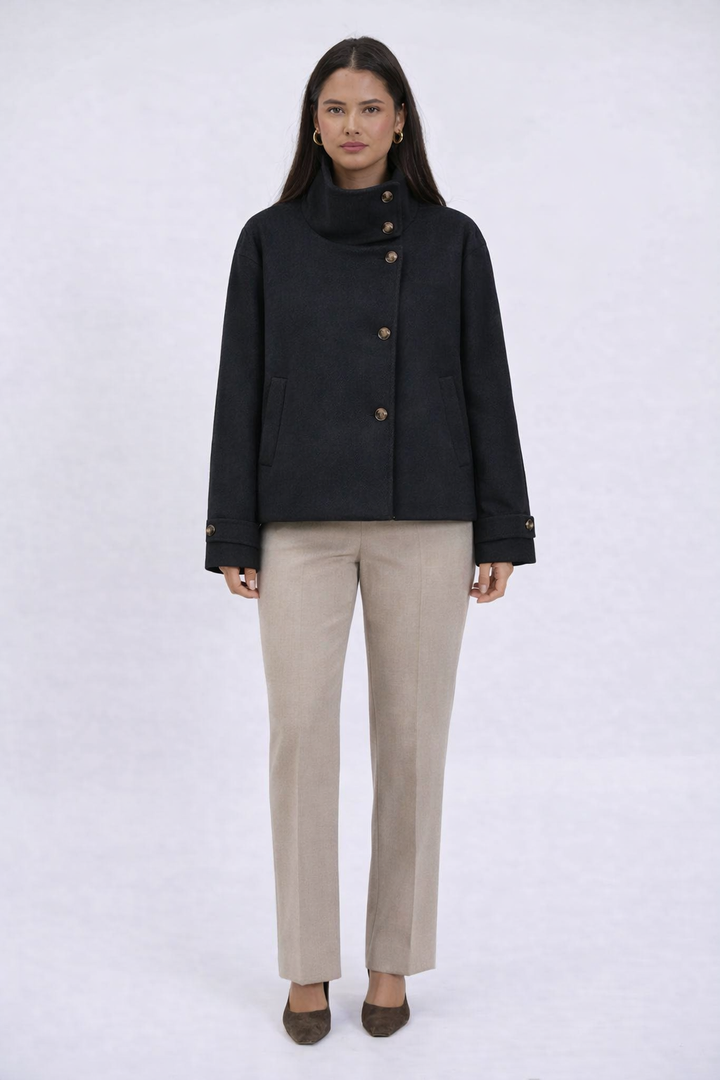 Kate | Cappotto in Lana Testurizzata con Collo Alto