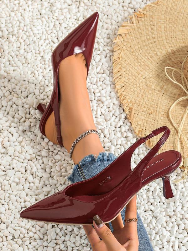AMIRA™ - Tacchi Slingback in PU Leather per Donna, Semplici e di Colore Unito, con Punta Affilata