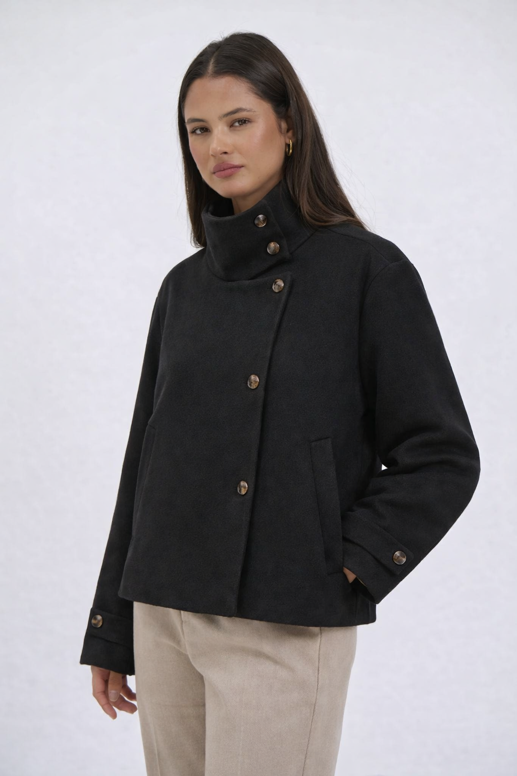 Kate | Cappotto in Lana Testurizzata con Collo Alto