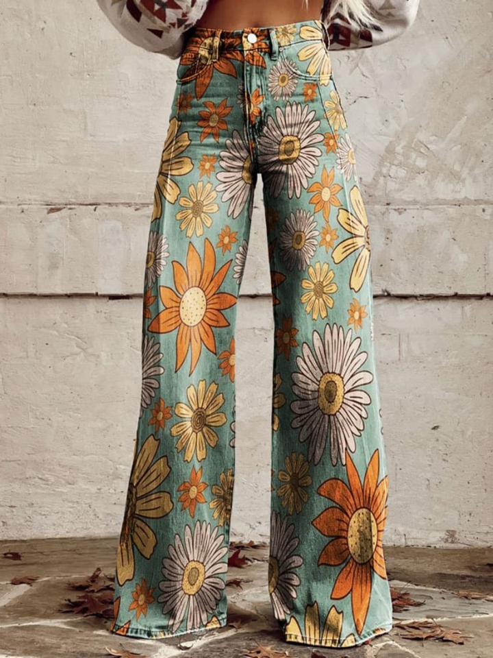 DAISY™ - Pantaloni a Gamba Larga Floreali Vintage