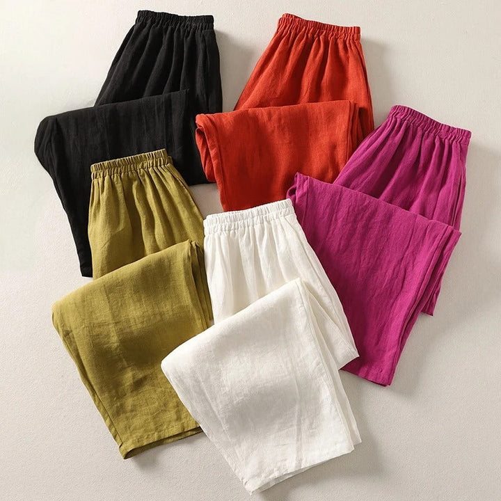 Amalia | Pantaloni Larghi in Cotone e Lino