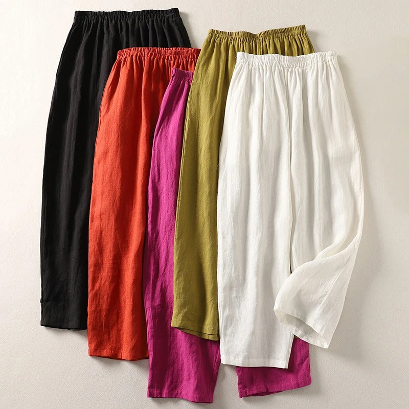Amalia | Pantaloni Larghi in Cotone e Lino