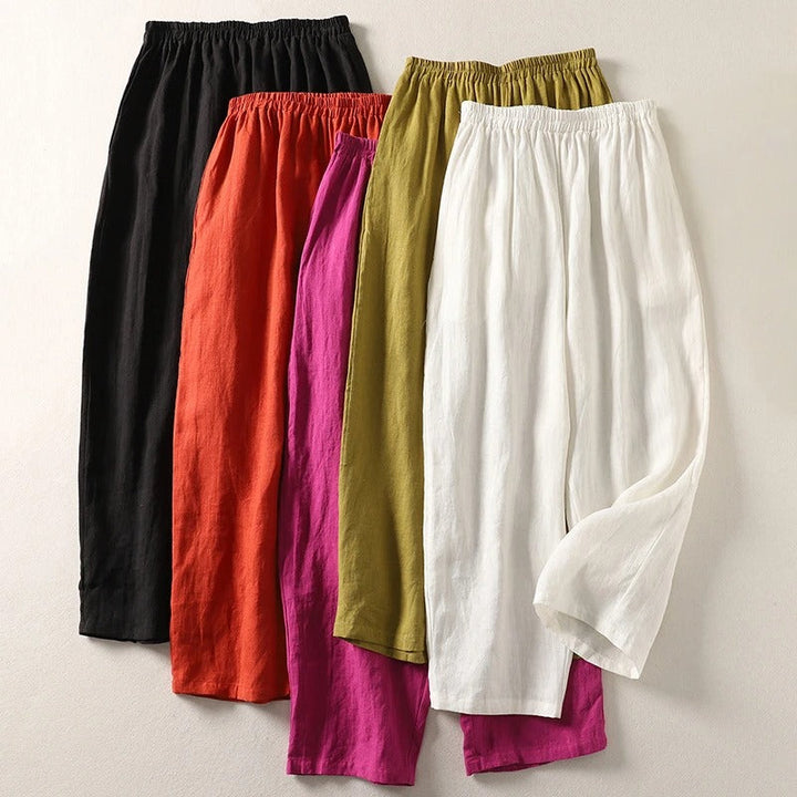 Amalia | Pantaloni Larghi in Cotone e Lino