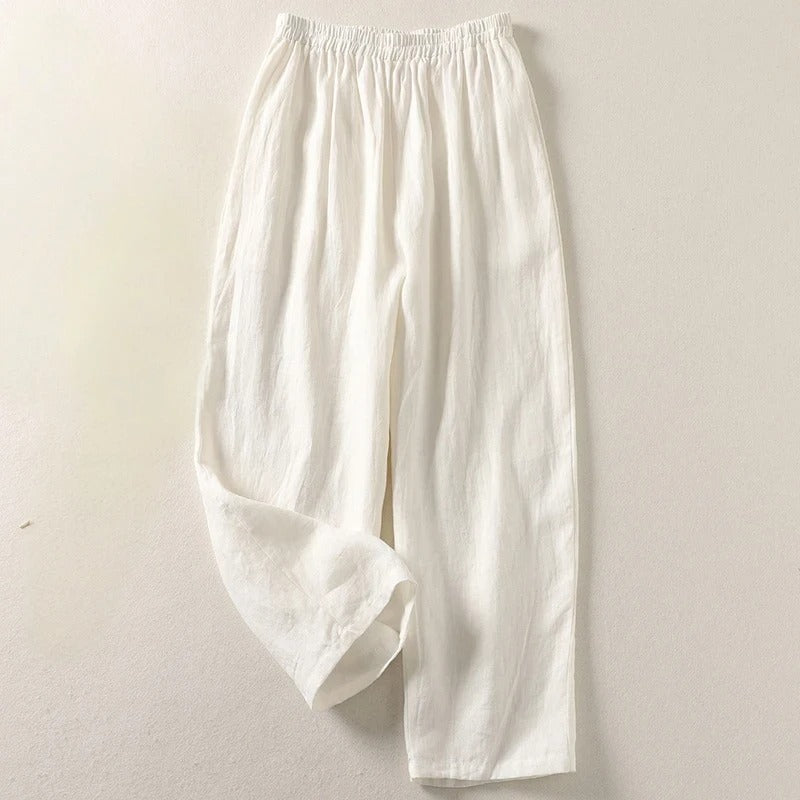 Amalia | Pantaloni Larghi in Cotone e Lino