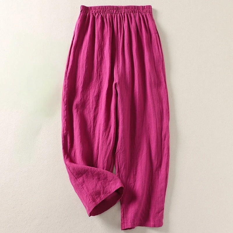 Amalia | Pantaloni Larghi in Cotone e Lino