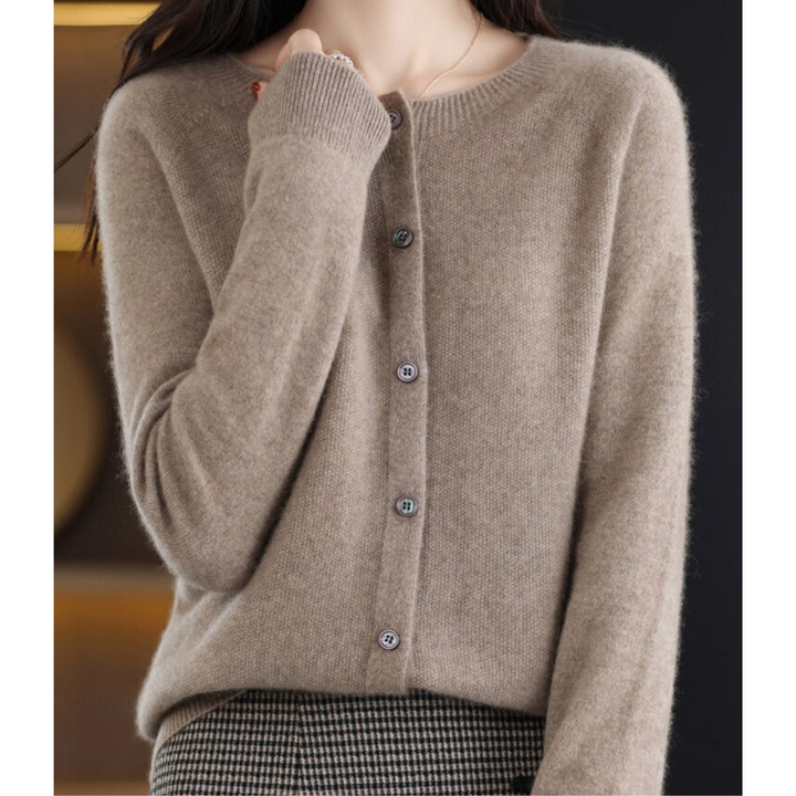 Mercy Cardigan Femme – Gilet Élégant en Laine Mérinos & Cachemire Doux à Col Rond