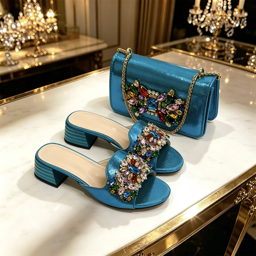 Celeste | Sandali Gioiello con Pochette Coordinata