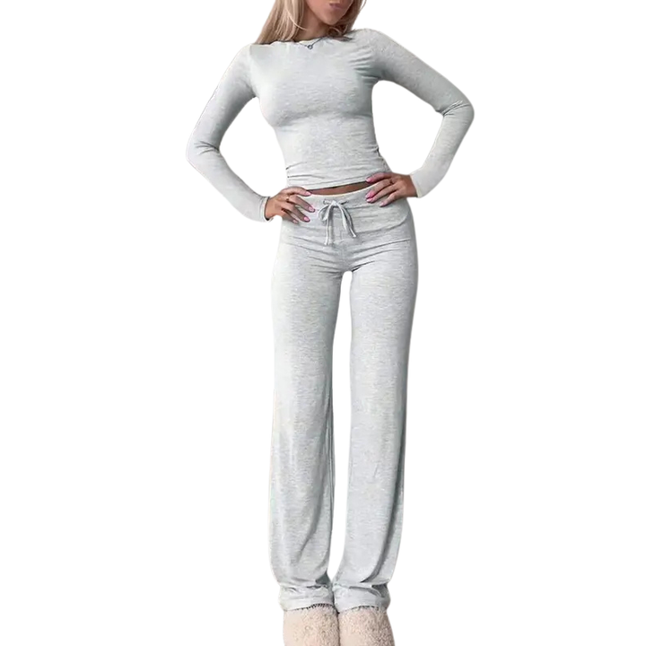 CECILY™ – Set Coordinato di T-Shirt Crop a Maniche Lunghe e Pantaloni Slim Fit