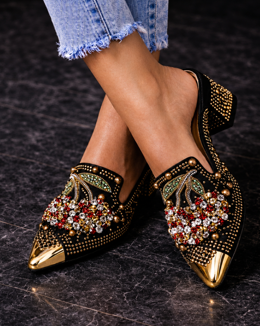 Gilda | Mule con Cristalli e Dettaglio Ciliegia