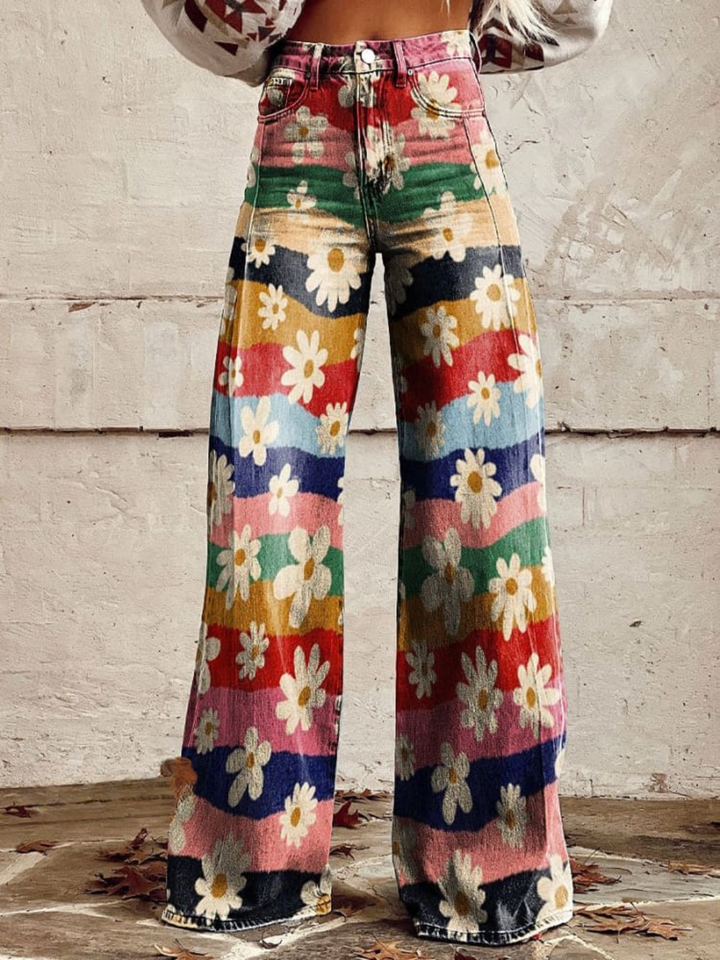 ELIANE™ - Pantaloni a Gamba Larga con Stampa Floreale Retrò