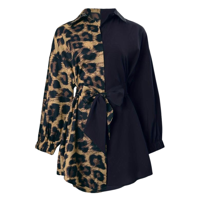 JODI™ – Abito Camicia Leopardato Asimmetrico Elegante