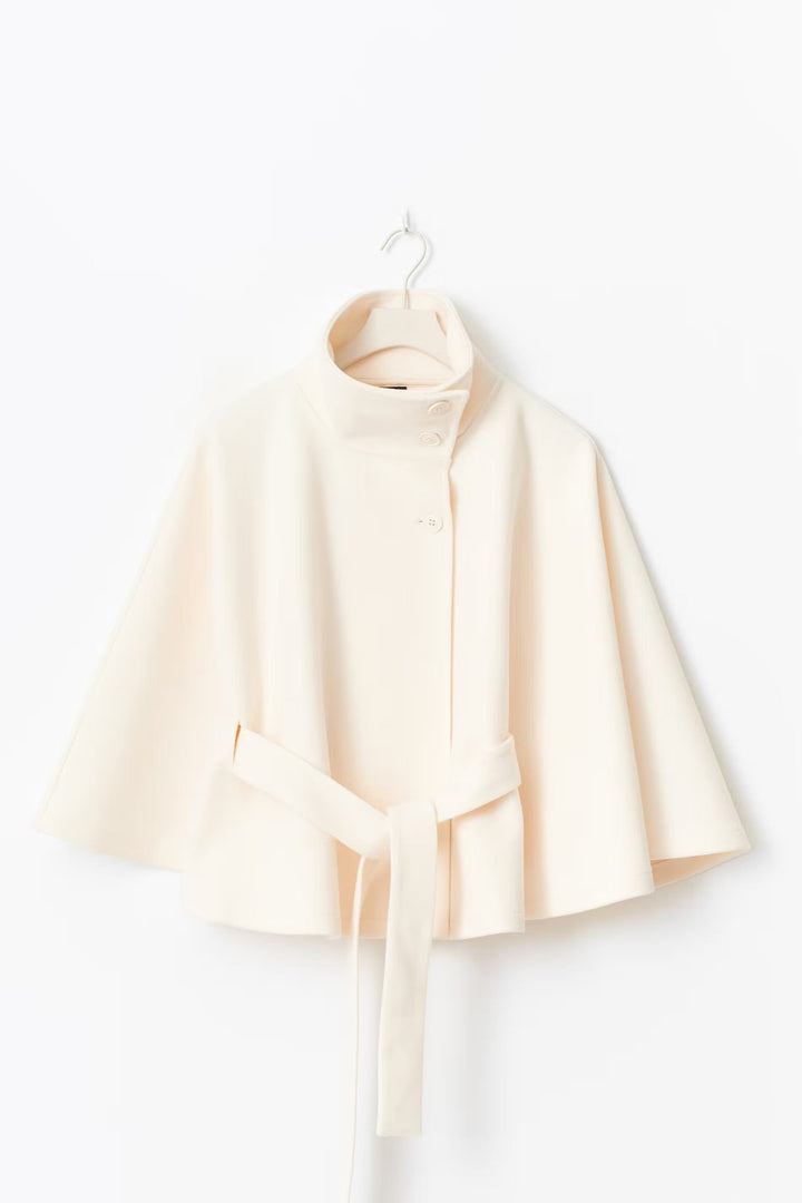 Ivanna Manteau Laine Femme – Col Haut Élégant avec Ceinture Amovible & Coupe Décontractée