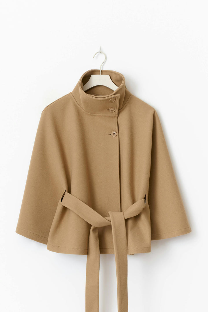 Ivanna Manteau Laine Femme – Col Haut Élégant avec Ceinture Amovible & Coupe Décontractée