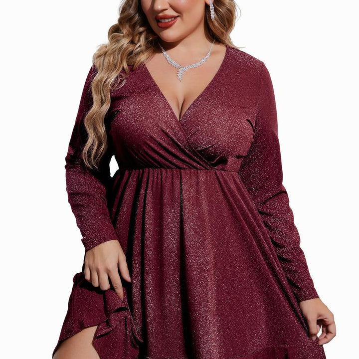 MATHILDE™ - Abito da cocktail a balze in paillettes taglie forti