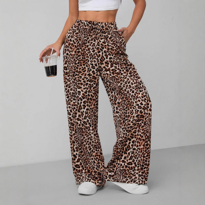 SYALA™ - Pantaloni Ampi a Vita Alta con Stampa Leopardo Vintage