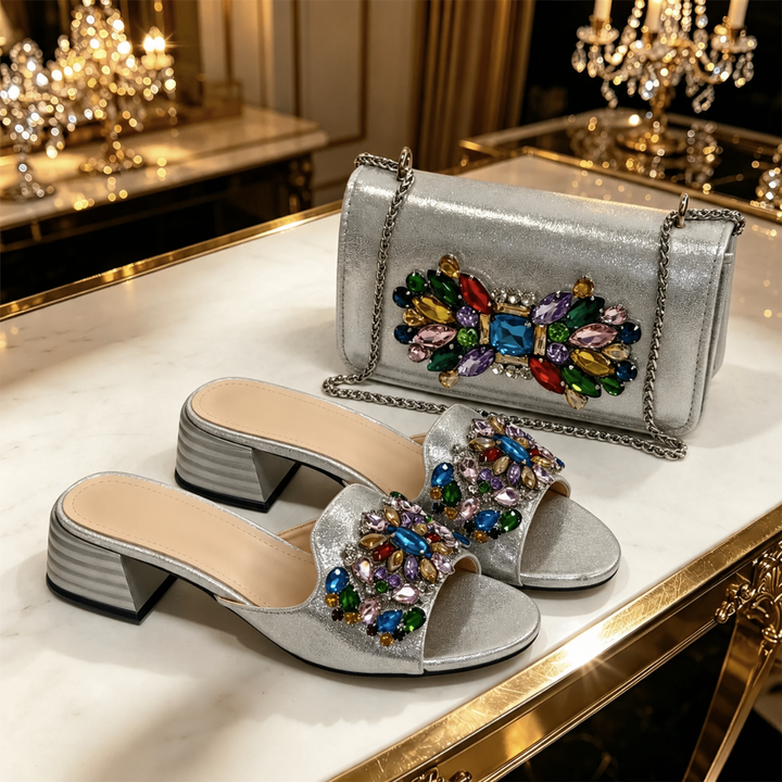 Celeste | Sandali Gioiello con Pochette Coordinata
