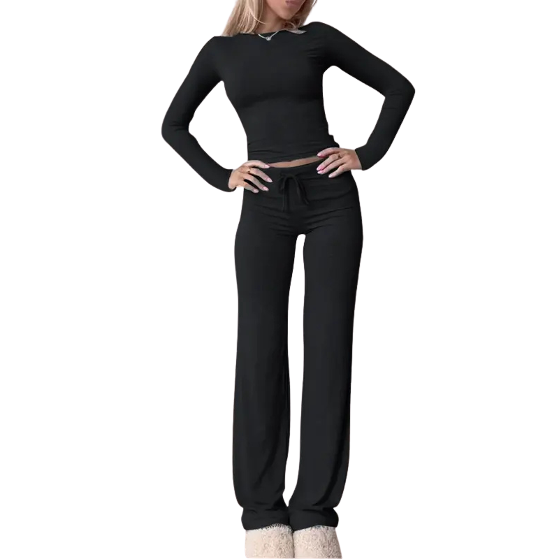 CECILY™ – Set Coordinato di T-Shirt Crop a Maniche Lunghe e Pantaloni Slim Fit