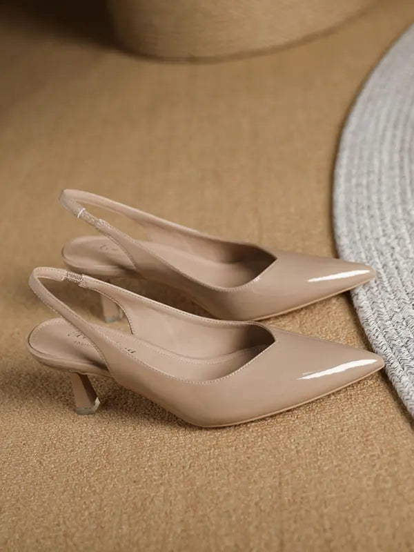AMIRA™ - Tacchi Slingback in PU Leather per Donna, Semplici e di Colore Unito, con Punta Affilata