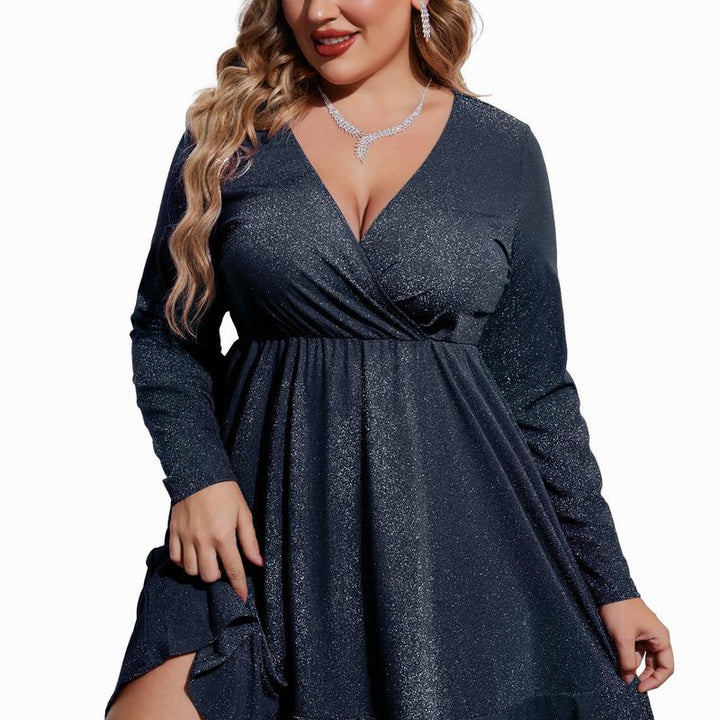 MATHILDE™ - Abito da cocktail a balze in paillettes taglie forti