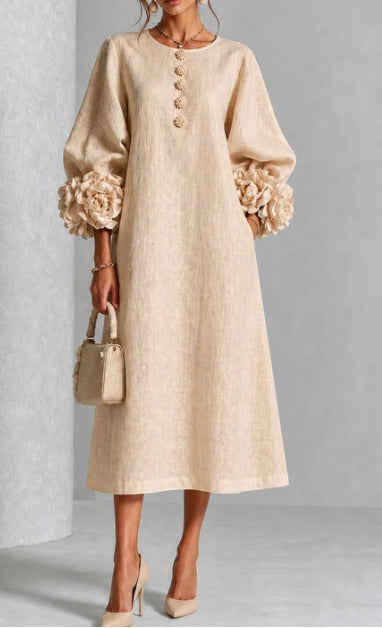 Ivana | Abito Midi con Maniche a Rose