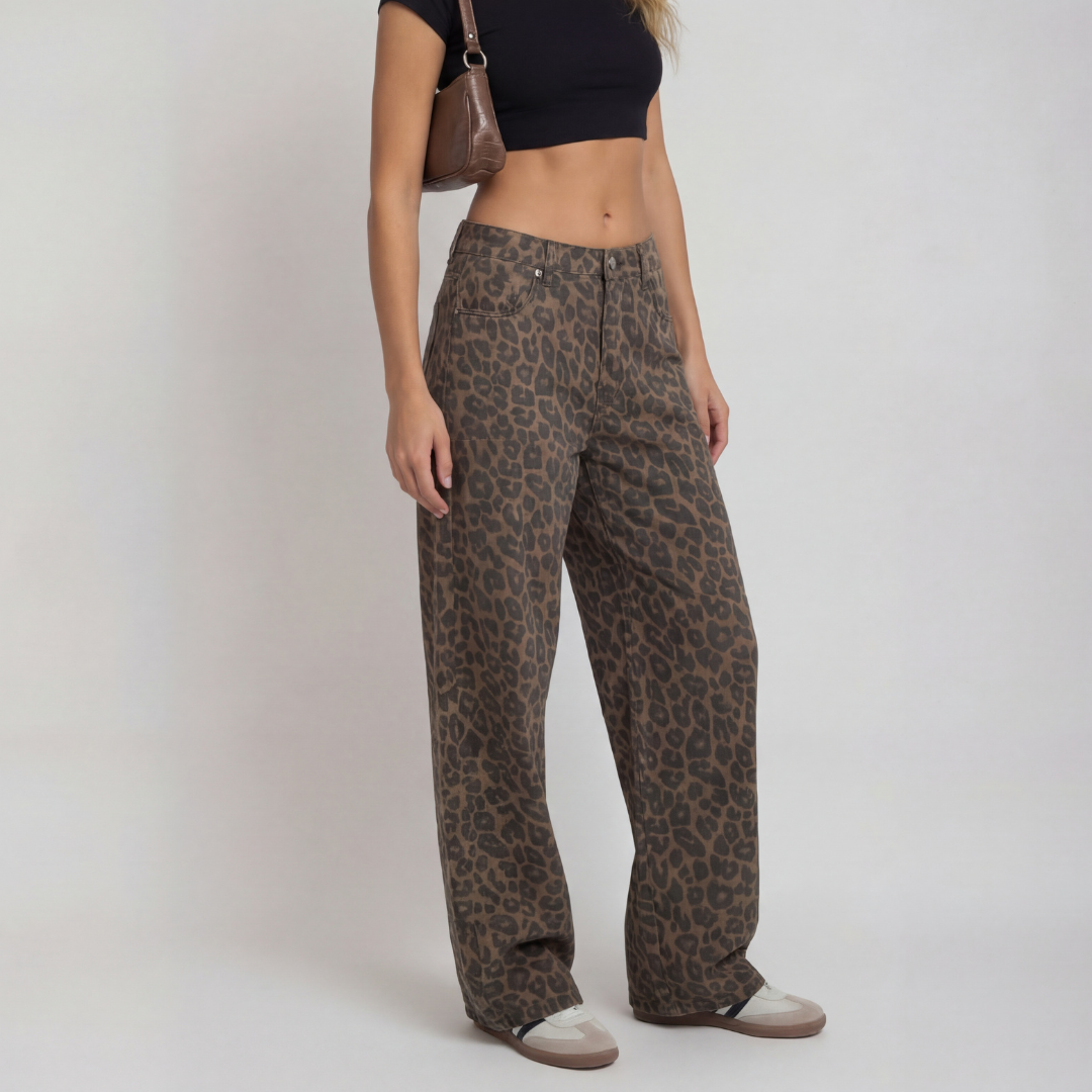PENELOPE™ – Pantaloni Larghi in Stampa Leopardo Casual