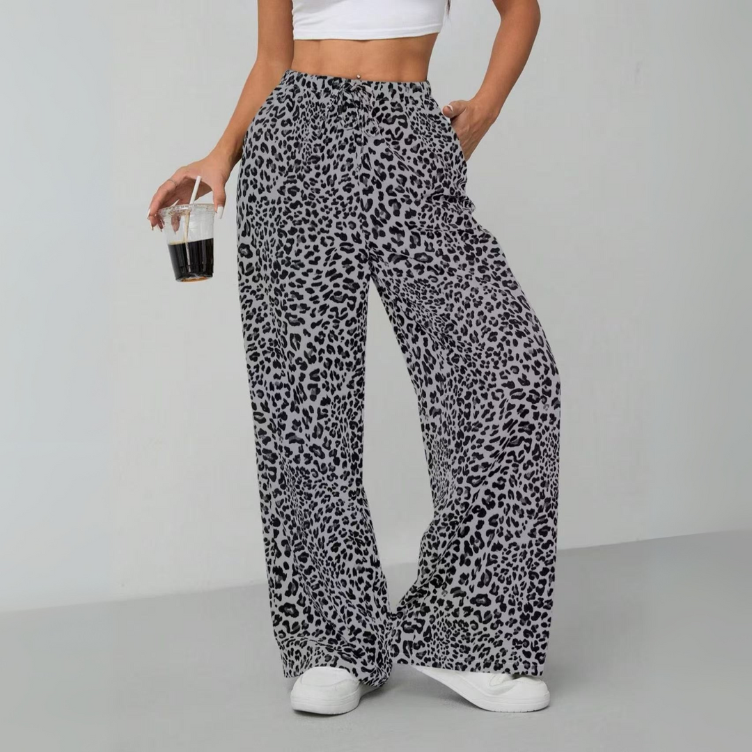 SYALA™ - Pantaloni Ampi a Vita Alta con Stampa Leopardo Vintage