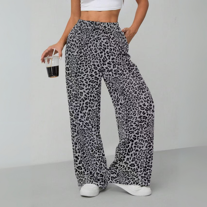 SYALA™ - Pantaloni Ampi a Vita Alta con Stampa Leopardo Vintage