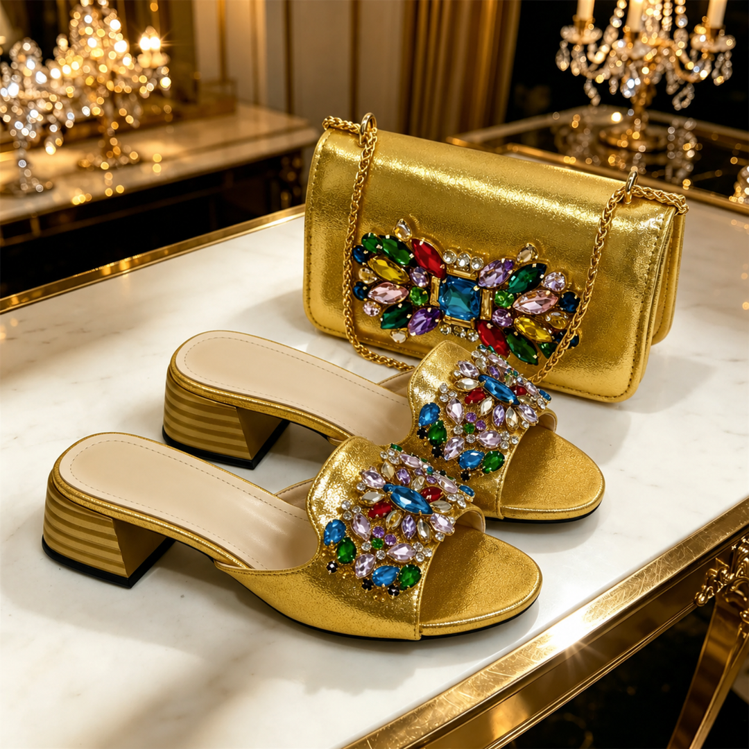 Celeste | Sandali Gioiello con Pochette Coordinata