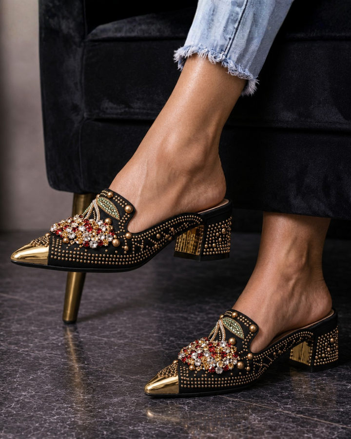 Gilda | Mule con Cristalli e Dettaglio Ciliegia