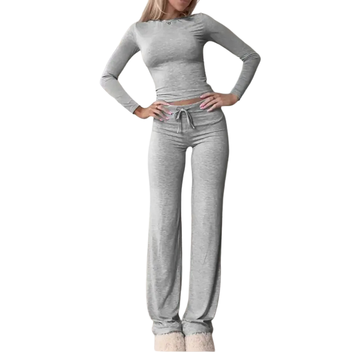 CECILY™ – Set Coordinato di T-Shirt Crop a Maniche Lunghe e Pantaloni Slim Fit