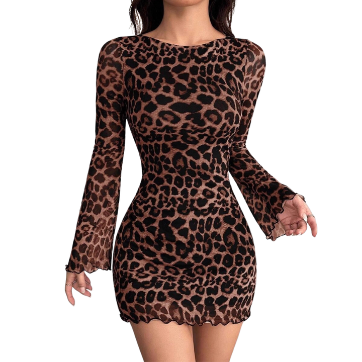 PENELOPE™ – Elegante Abito Bodycon a Maniche Lunghe con Stampa Leopardo