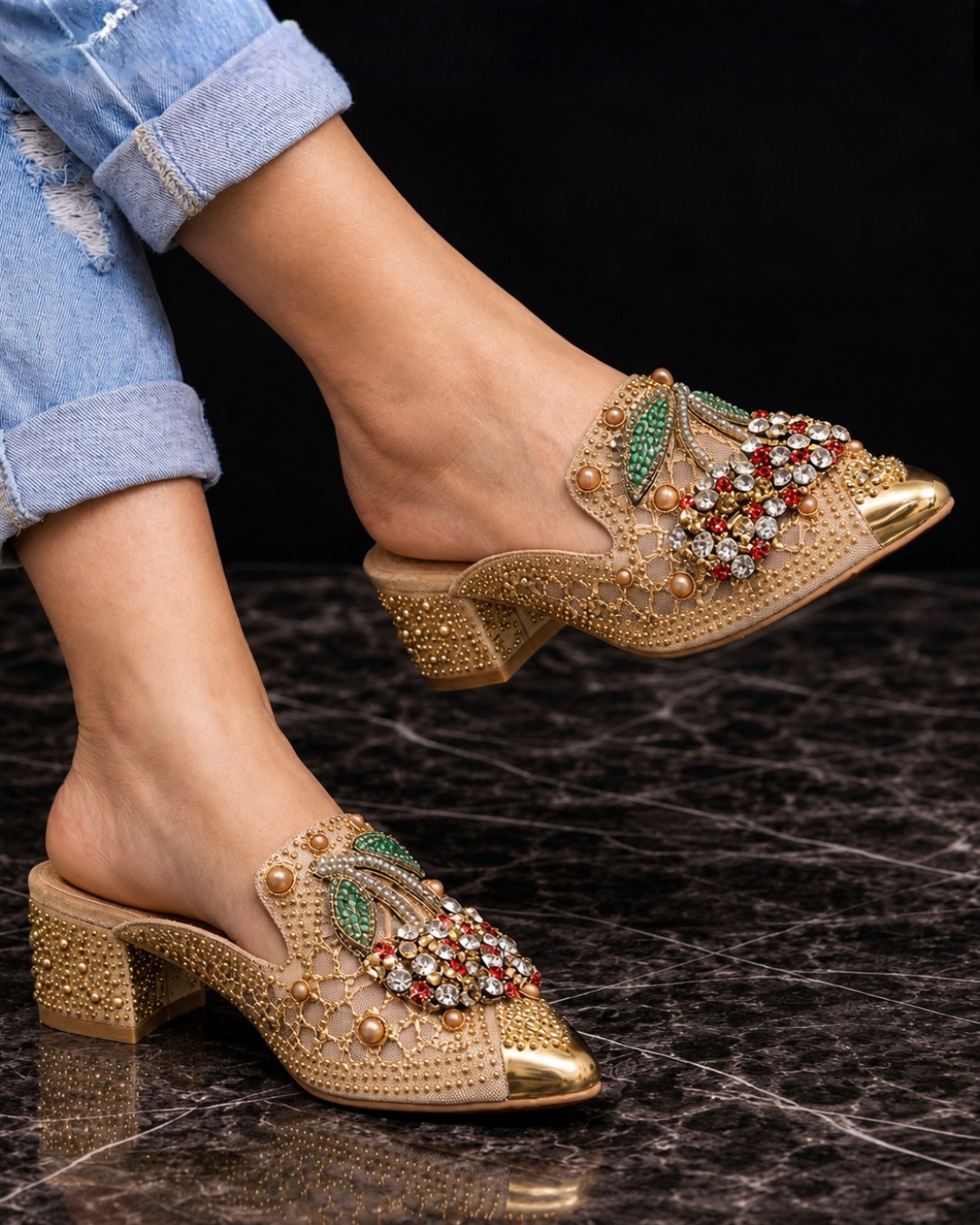 Gilda | Mule con Cristalli e Dettaglio Ciliegia