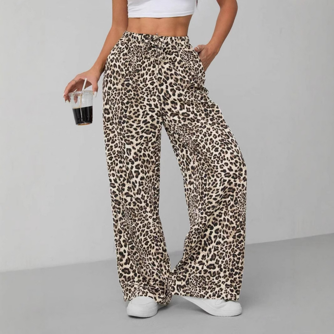 SYALA™ - Pantaloni Ampi a Vita Alta con Stampa Leopardo Vintage