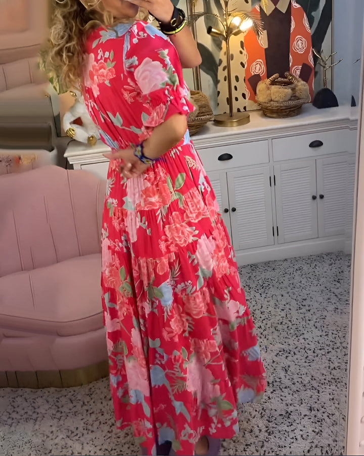 CARINE | ABITO CON TASCHE E SCOLLATURA A V IN STAMPA FLOREALE