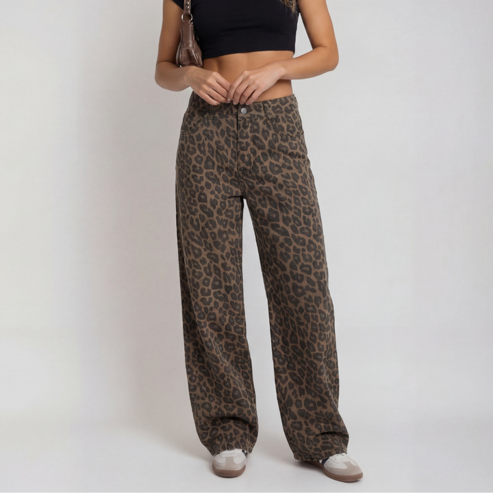 PENELOPE™ – Pantaloni Larghi in Stampa Leopardo Casual