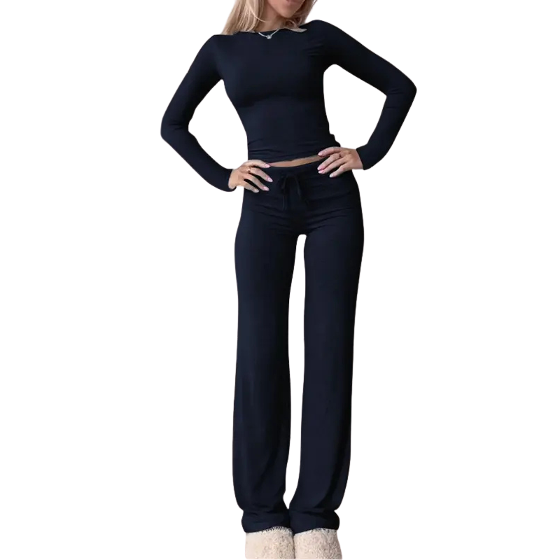 CECILY™ – Set Coordinato di T-Shirt Crop a Maniche Lunghe e Pantaloni Slim Fit