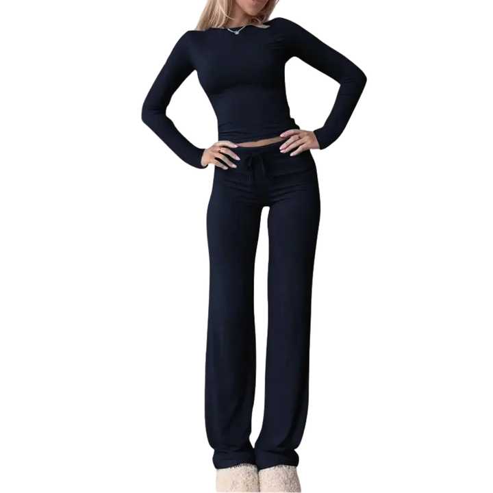 CECILY™ – Set Coordinato di T-Shirt Crop a Maniche Lunghe e Pantaloni Slim Fit