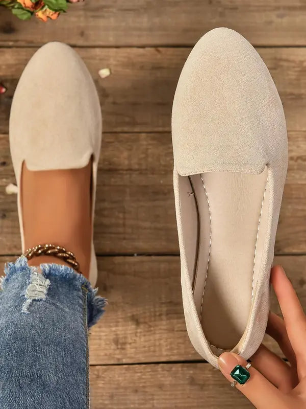 Sherna | Women’s Solid Color Flats Soft Sole Pointed Toe Slip-On Shoes