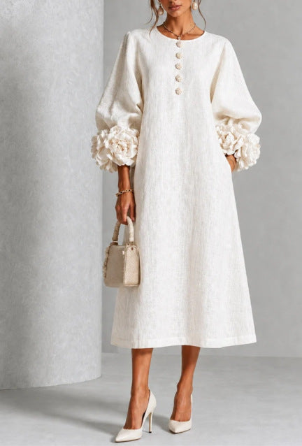 Ivana | Abito Midi con Maniche a Rose