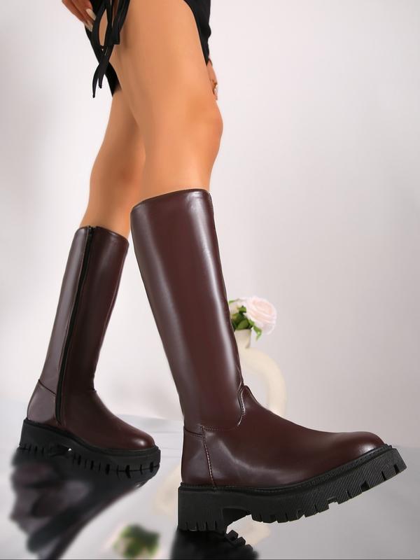 MINDA™ - Stivali da Moto Alti per Donne in Pelle PU Liscia con Zip