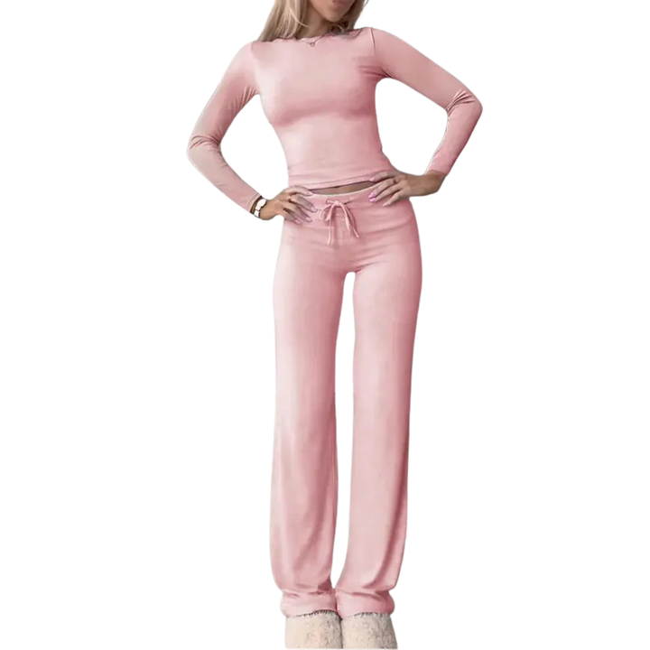 CECILY™ – Set Coordinato di T-Shirt Crop a Maniche Lunghe e Pantaloni Slim Fit