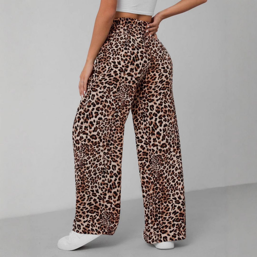 SYALA™ - Pantaloni Ampi a Vita Alta con Stampa Leopardo Vintage