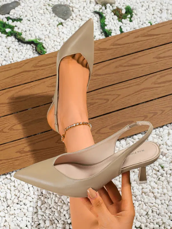 AMIRA™ - Tacchi Slingback in PU Leather per Donna, Semplici e di Colore Unito, con Punta Affilata