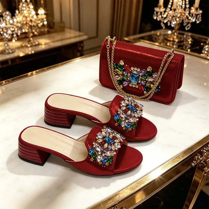 Celeste | Sandali Gioiello con Pochette Coordinata